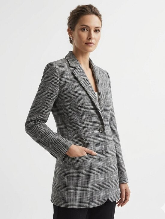 Club Monaco Jackets & Blazers - CLUB MONACO HOUDSTOOTH WOOL BLEND SINGLE BREATED MID-LENGTH BLAZER - 2